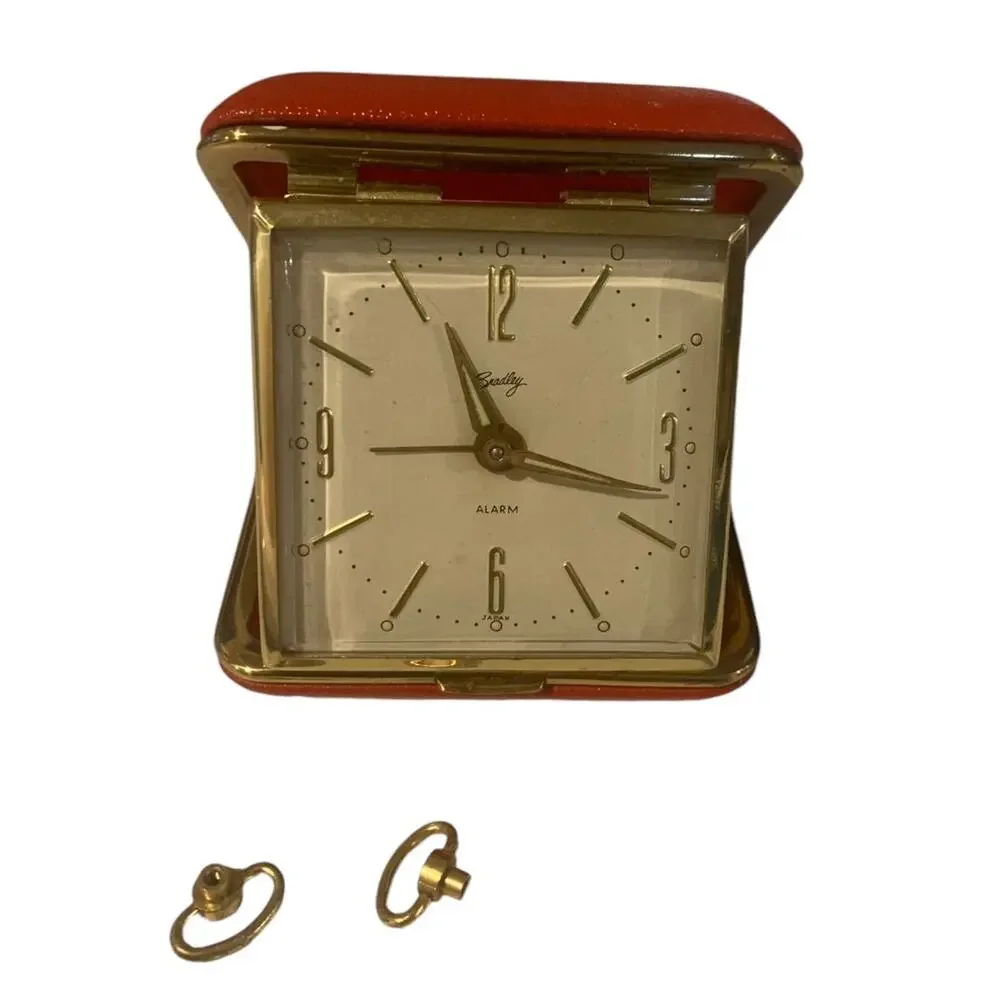Vintage Bradley Red Folding Travel Winding Alarm Clock MCM Salvage